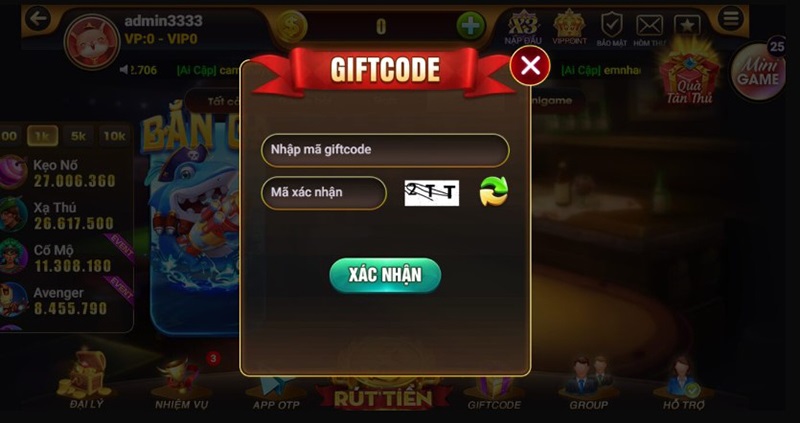 Các bước nạp giftcode tại cổng game Hitclub